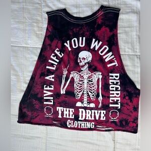 The drive clothing live a life you wont regret red and black tie dye crop top